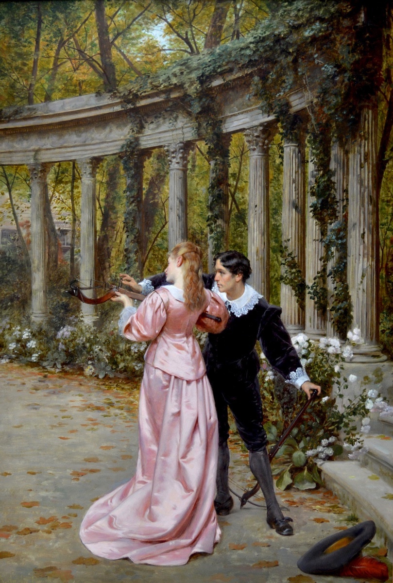 Auguste De La Brély (1838-1906) "lesson In Crossbow Shooting, 1878" Paris Louis XIII Macon