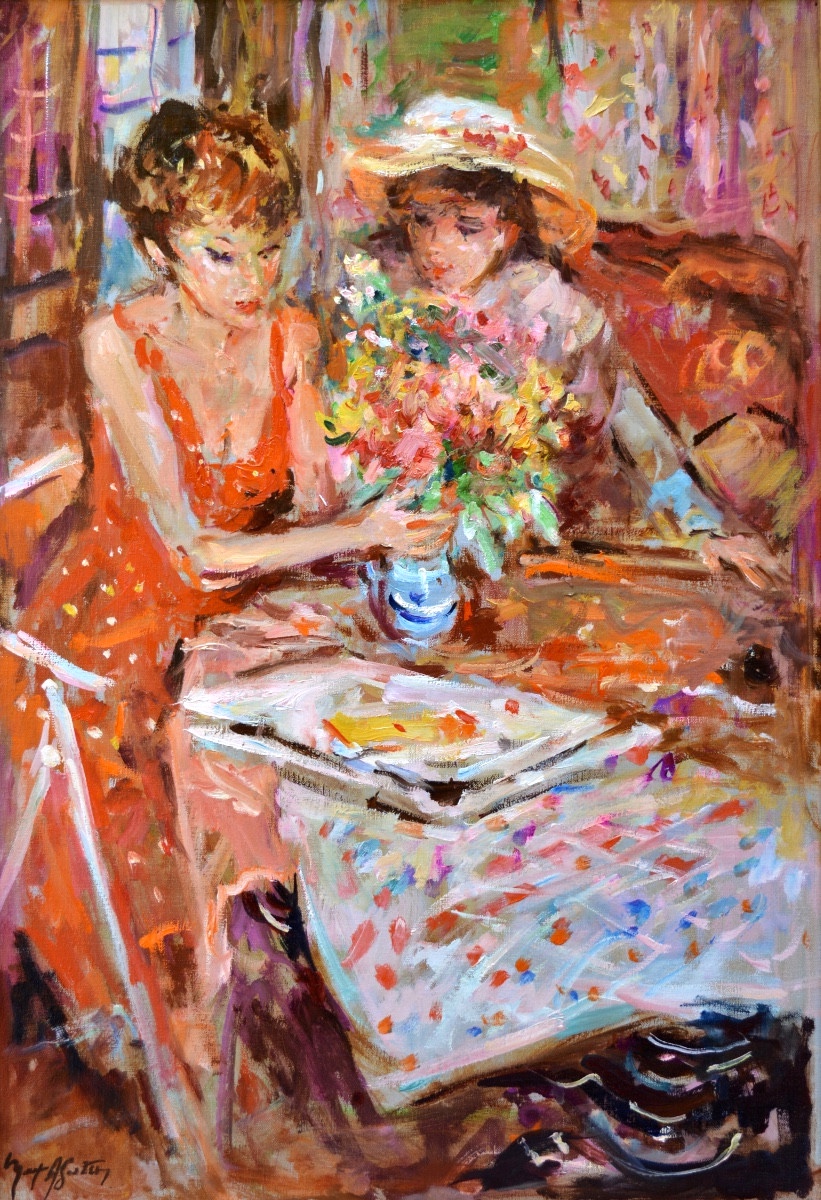 AGOSTINI Max (1914-1997)  "Préparation du bouquet de fleurs" Allauch Provence Paris Aubagn Aix