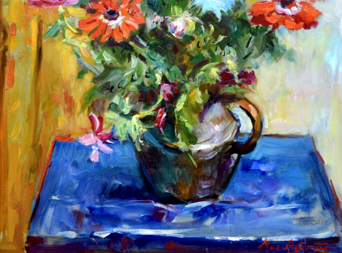 AGOSTINI Max (1914-1997) " Bouquet de fleurs " Paris Allauch Aix Jardin Corse Anémones-photo-3