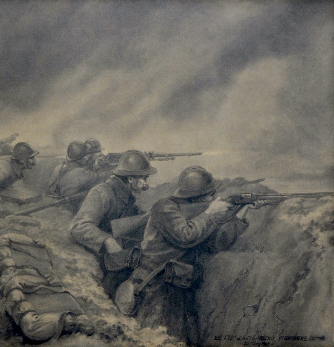 Pierre Marcel (1897-1969) "132nd Infantry Regiment At Mesnil Saint Georges" Ferté Macé War-photo-3