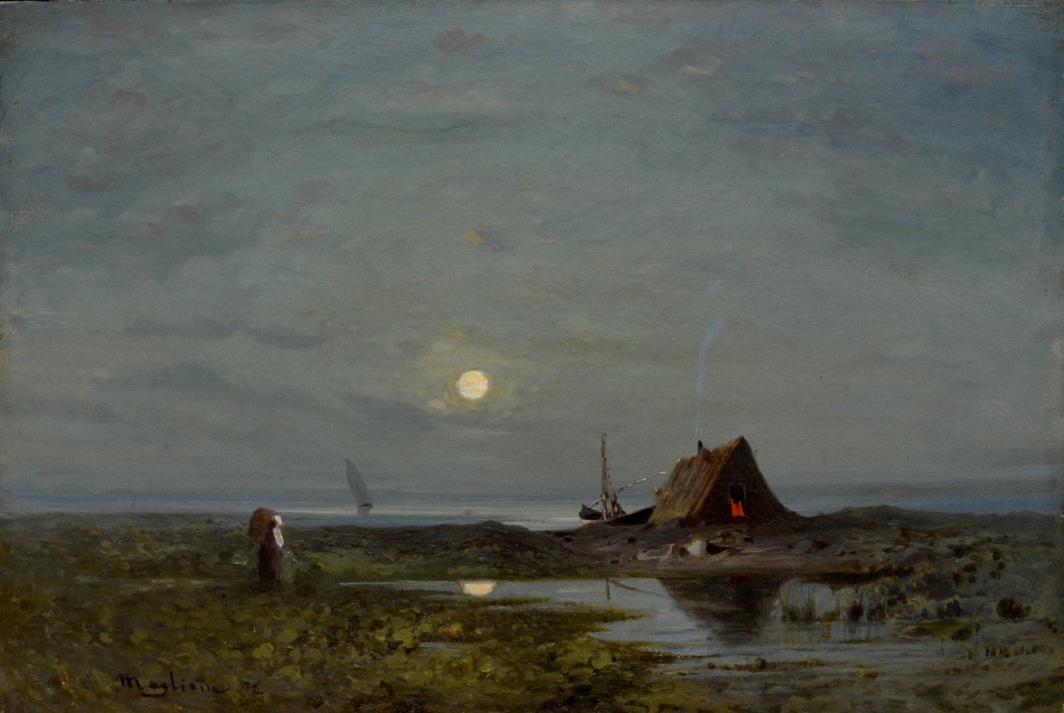 Maglione André (1838-1923) "the Jaï Beach In Marignane" Marseille Berre Vitrolles Martigues 