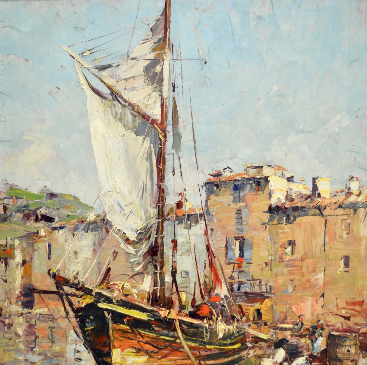 CARDELLA Tony (1898-1976) "Coin du port à Saint-Tropez " Var Provence Ramatuelle Ponche Pecheur-photo-3