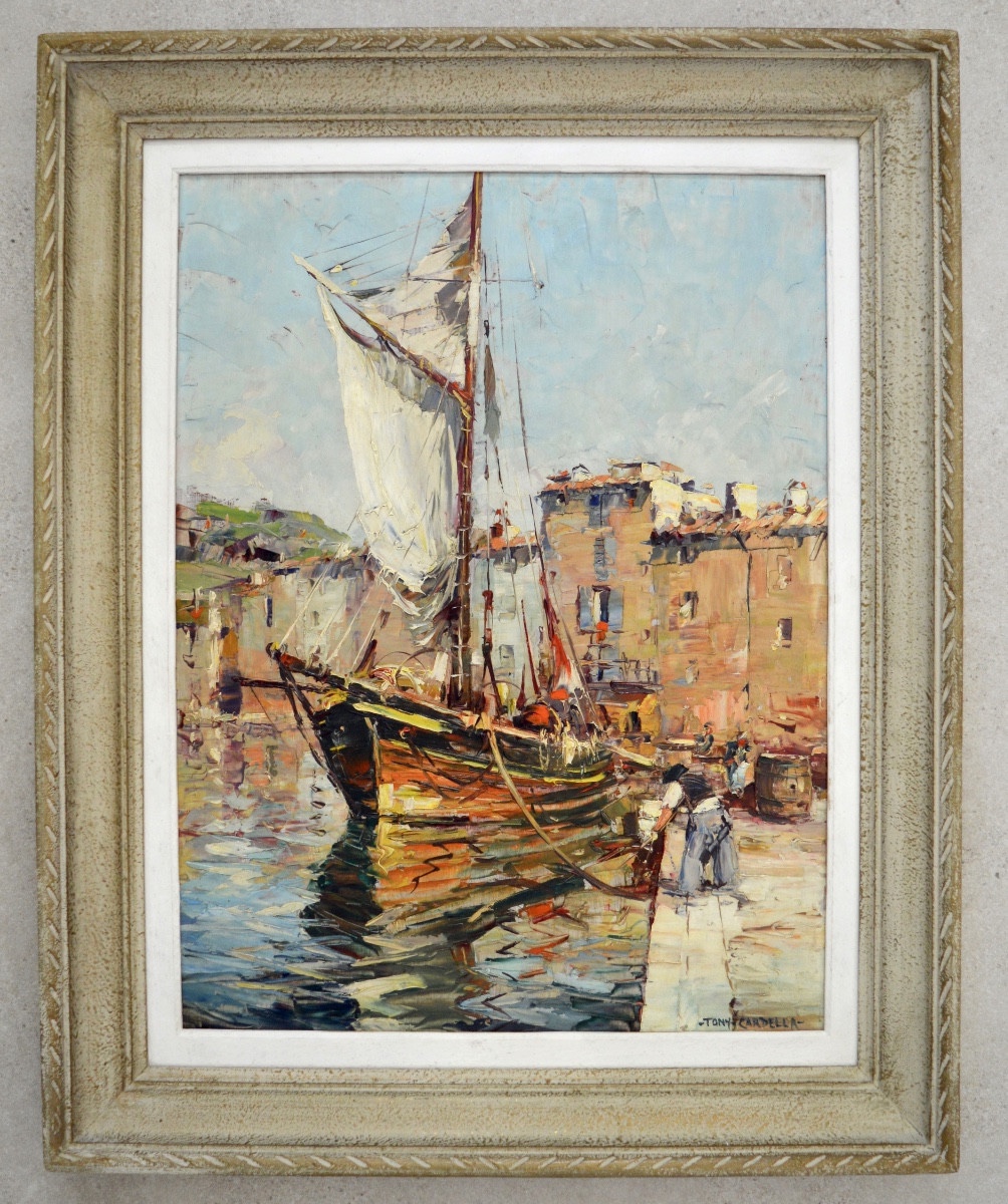 CARDELLA Tony (1898-1976) "Coin du port à Saint-Tropez " Var Provence Ramatuelle Ponche Pecheur-photo-1