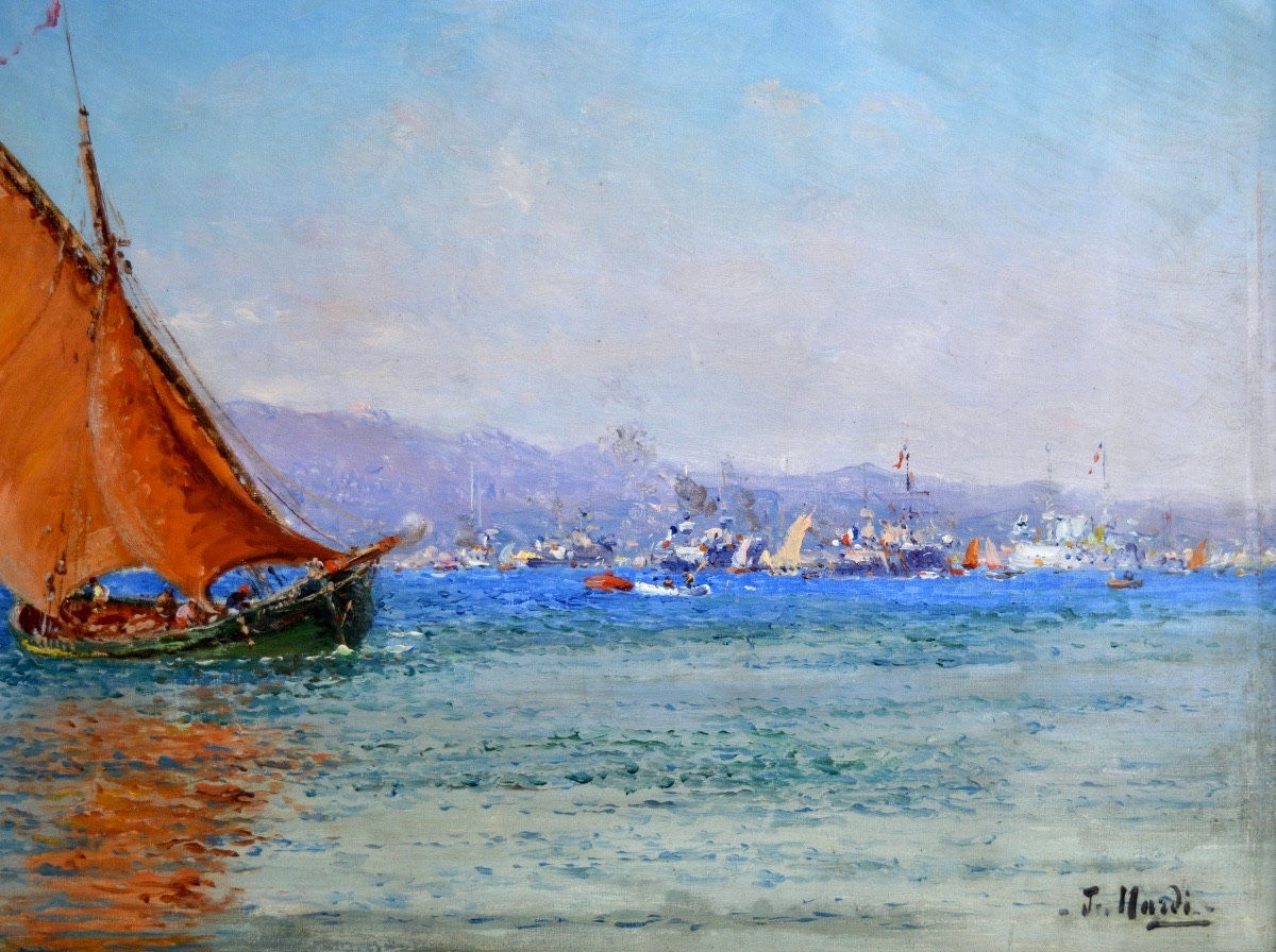 François Nardi (1861-1936) "sailboats In The Harbor Of Toulon (var)" Provence Marseille Paris -photo-1