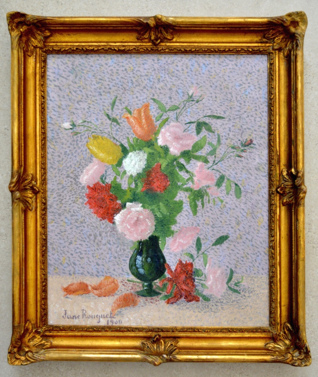 Jane ROUQUET (1879-?) "Bouquet de fleurs 1900" Aude Carcassonne Achille Laugé Paris Londres-photo-3