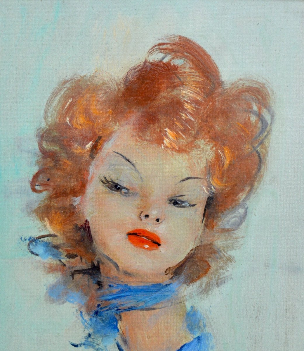 DOMERGUE Jean-Gabriel (1889-1962) "Lucie au foulard bleu" Femme USA Bordeaux France Paris-photo-2