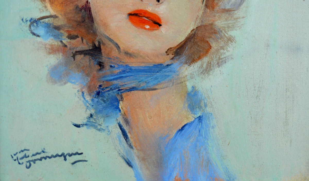 DOMERGUE Jean-Gabriel (1889-1962) "Lucie au foulard bleu" Femme USA Bordeaux France Paris-photo-3