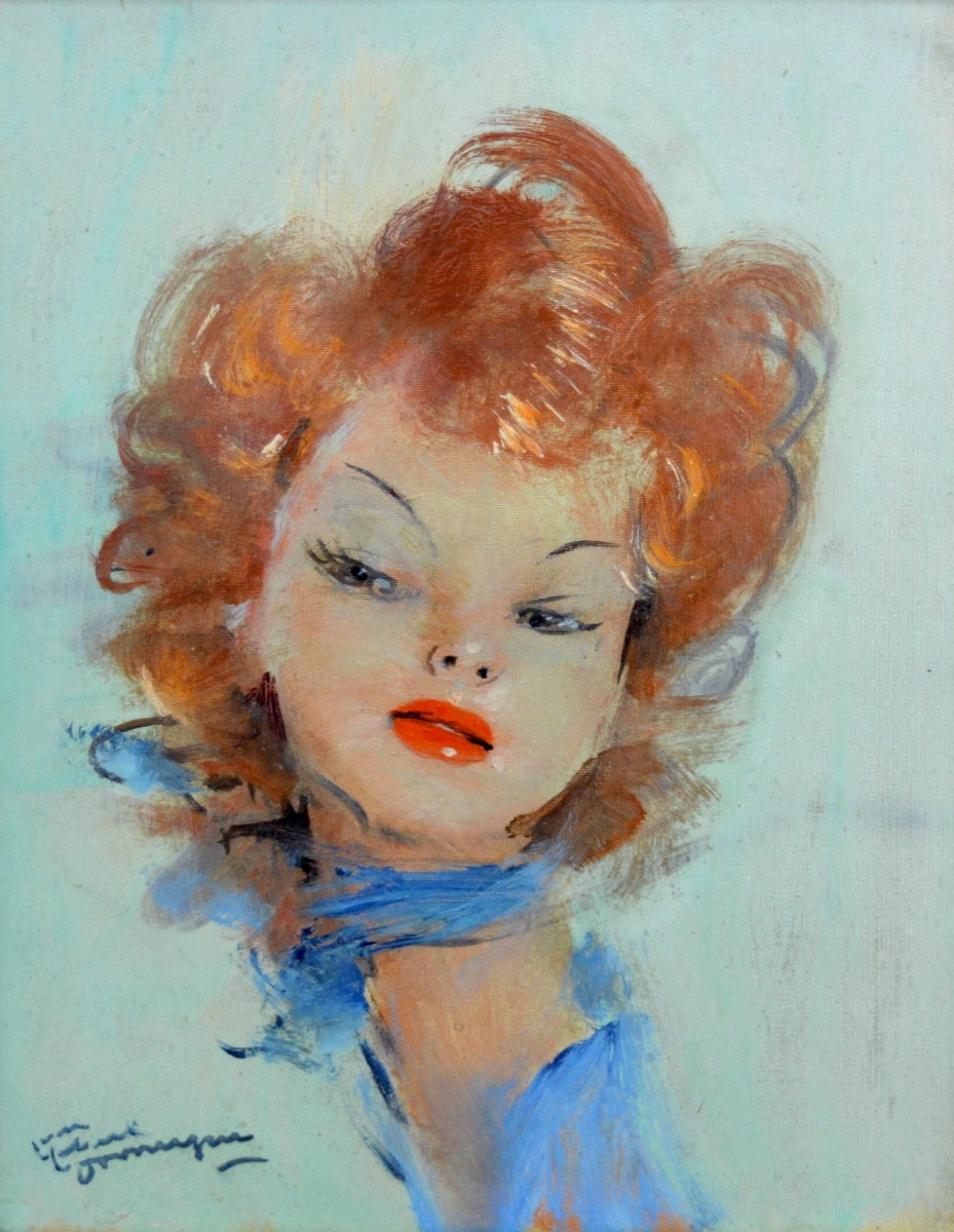 DOMERGUE Jean-Gabriel (1889-1962) "Lucie au foulard bleu" Femme USA Bordeaux France Paris