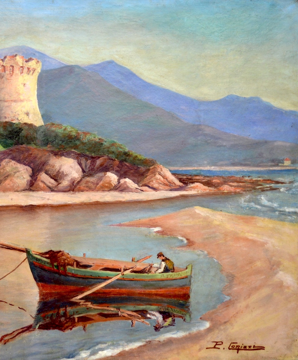 CORIZZI Paul (1883-1953) "Pêcheur au pied de la Tour de Capitello en Corse" Ajaccio Porticcio -photo-3