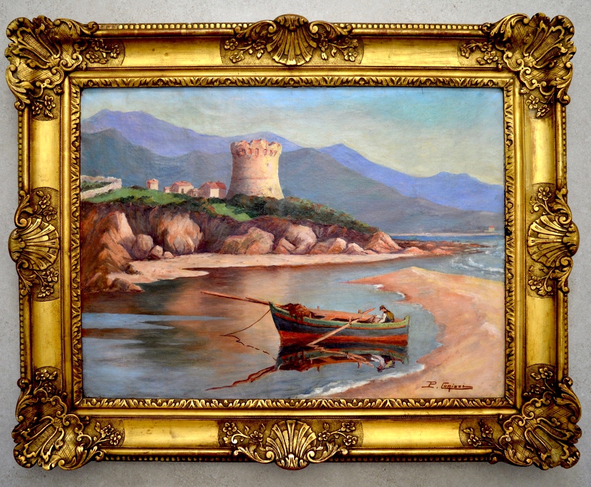 CORIZZI Paul (1883-1953) "Pêcheur au pied de la Tour de Capitello en Corse" Ajaccio Porticcio -photo-1