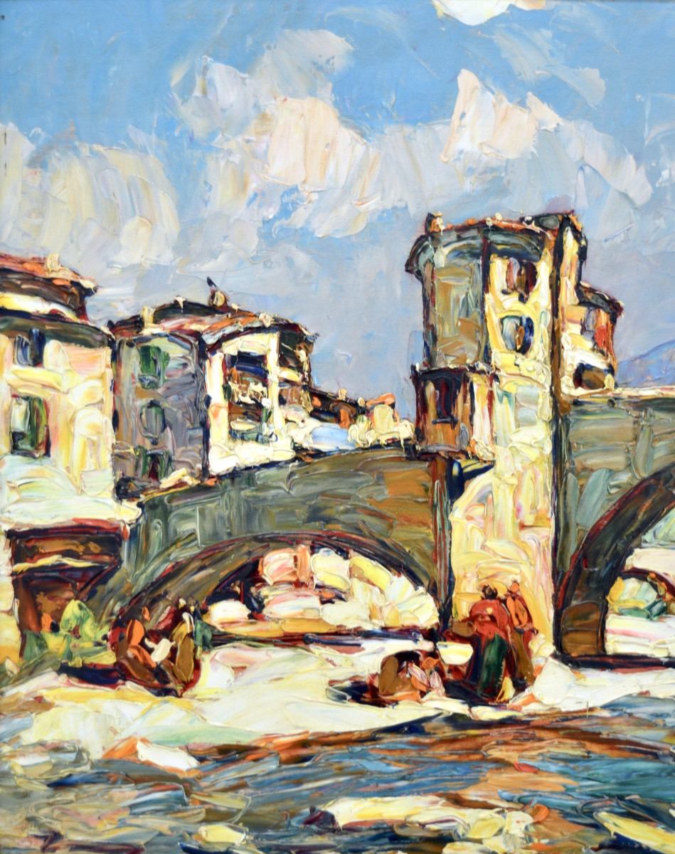 PASTOUR Louis (1876-1948) "Lavandières sous le Pont de Sospel" Provence Cannes Menton Paris -photo-2