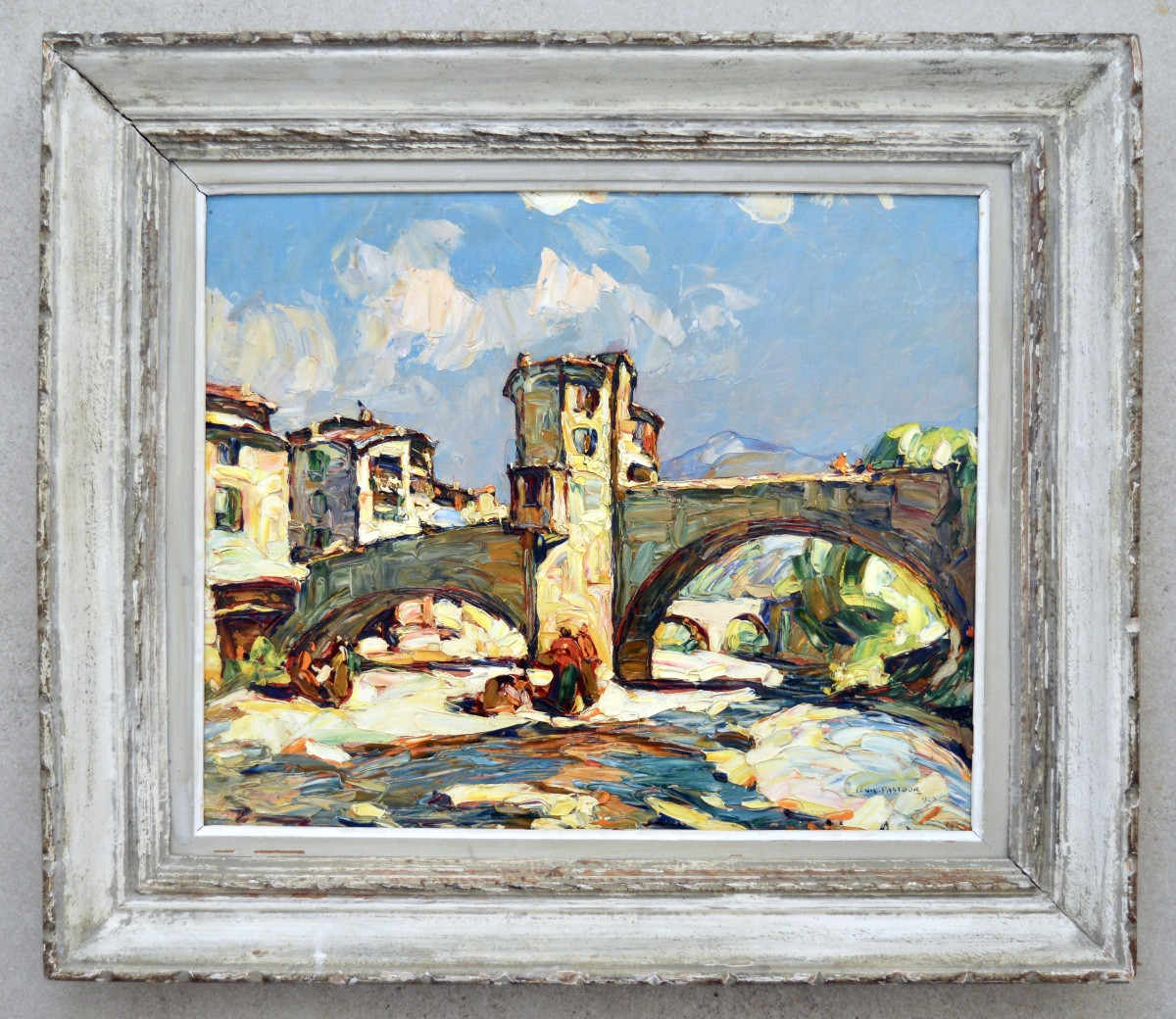 PASTOUR Louis (1876-1948) "Lavandières sous le Pont de Sospel" Provence Cannes Menton Paris -photo-1