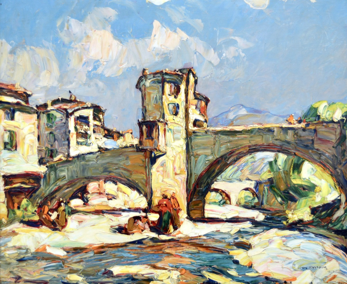 PASTOUR Louis (1876-1948) "Lavandières sous le Pont de Sospel" Provence Cannes Menton Paris 