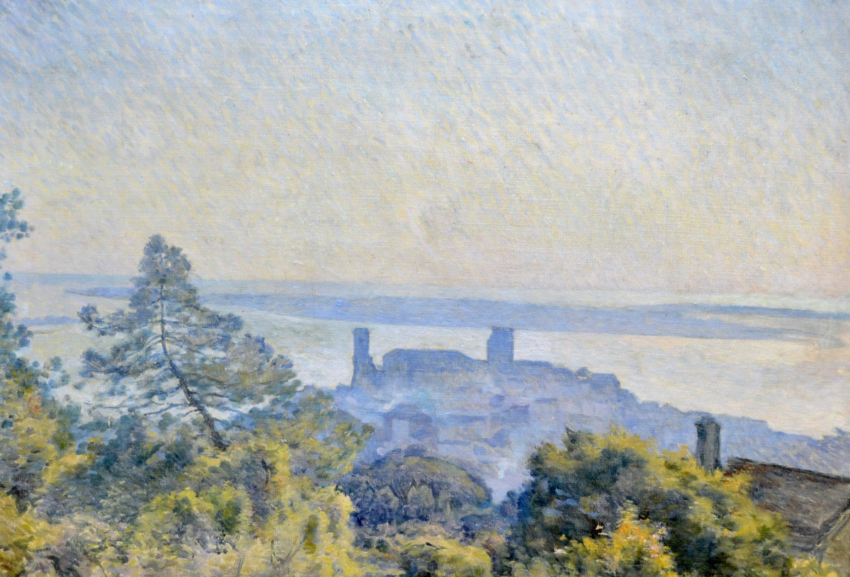 Dalon Marius (xix-xxth)"view Of Le Suquet And The Lérins Islands In Cannes" Impressionism Paris-photo-2