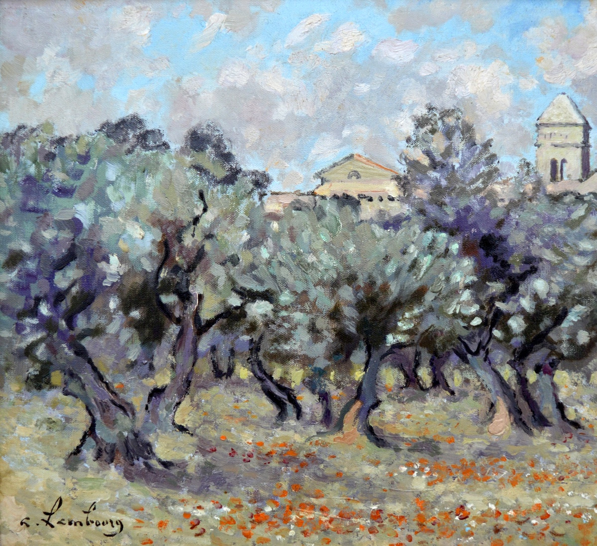 HAMBOURG André (1909-1999) "Champ d'oliviers à Saint-Rémy de Provence" Alpilles Van Gogh Paris -photo-2