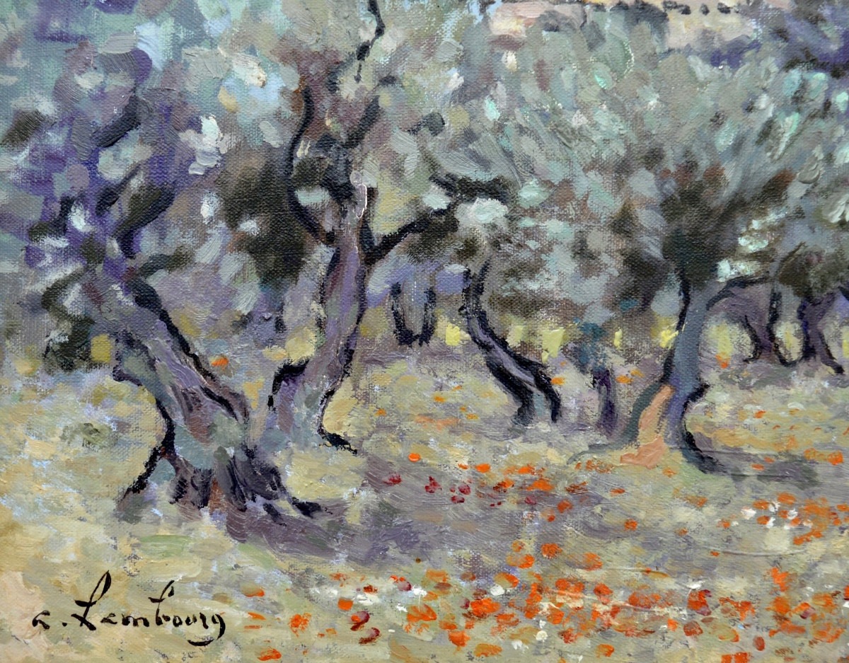 HAMBOURG André (1909-1999) "Champ d'oliviers à Saint-Rémy de Provence" Alpilles Van Gogh Paris -photo-1