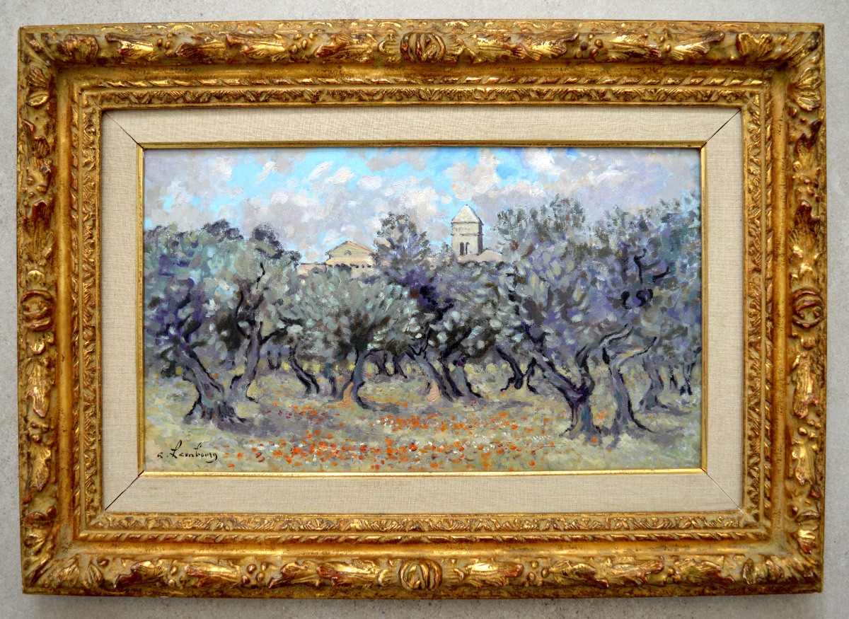 HAMBOURG André (1909-1999) "Champ d'oliviers à Saint-Rémy de Provence" Alpilles Van Gogh Paris -photo-2