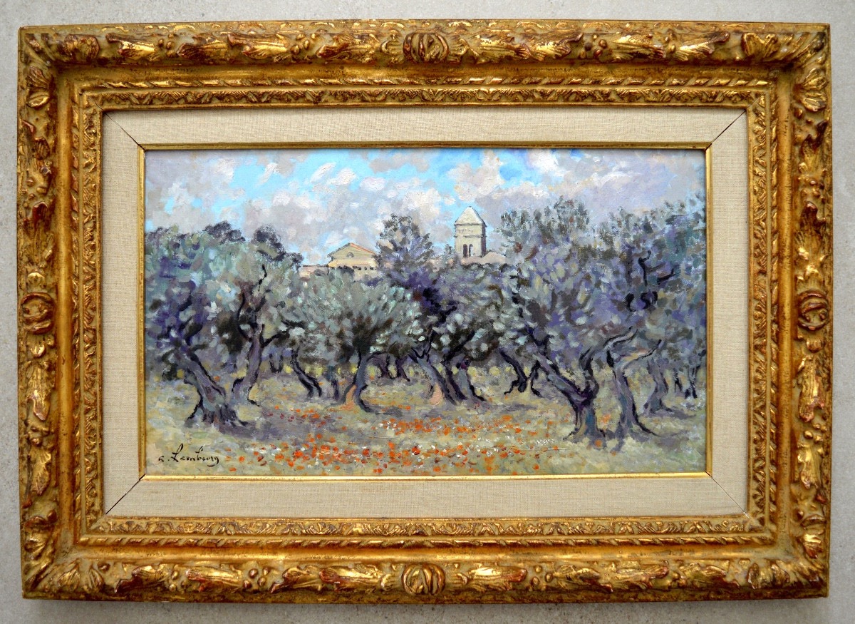 HAMBOURG André (1909-1999) "Champ d'oliviers à Saint-Rémy de Provence" Alpilles Van Gogh Paris -photo-2