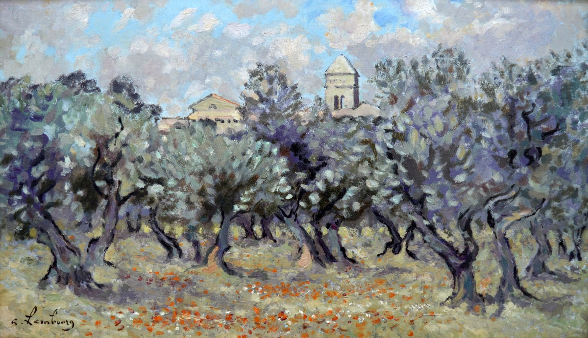 HAMBOURG André (1909-1999) "Champ d'oliviers à Saint-Rémy de Provence" Alpilles Van Gogh Paris 