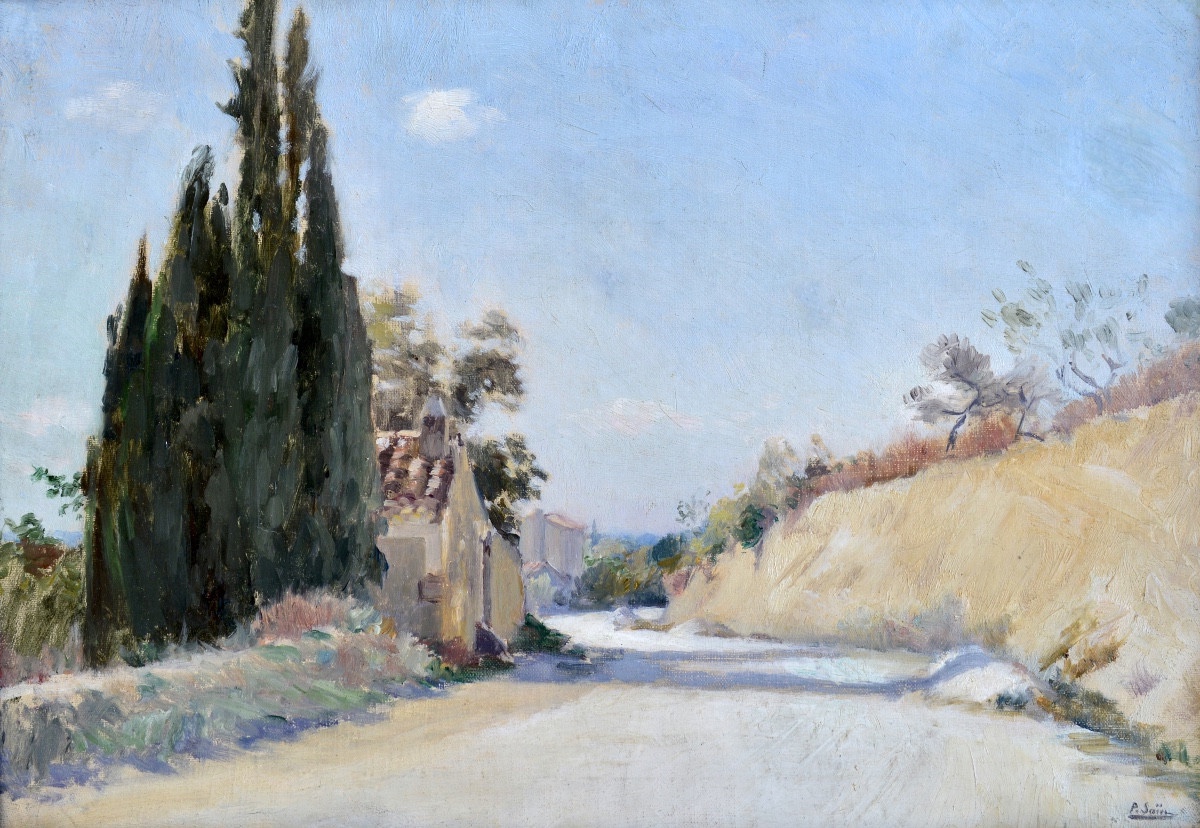 SAÏN Paul (1853-1908) " Une route en Provence " Avignon Villeneuve Grivolas Paris Alpilles
