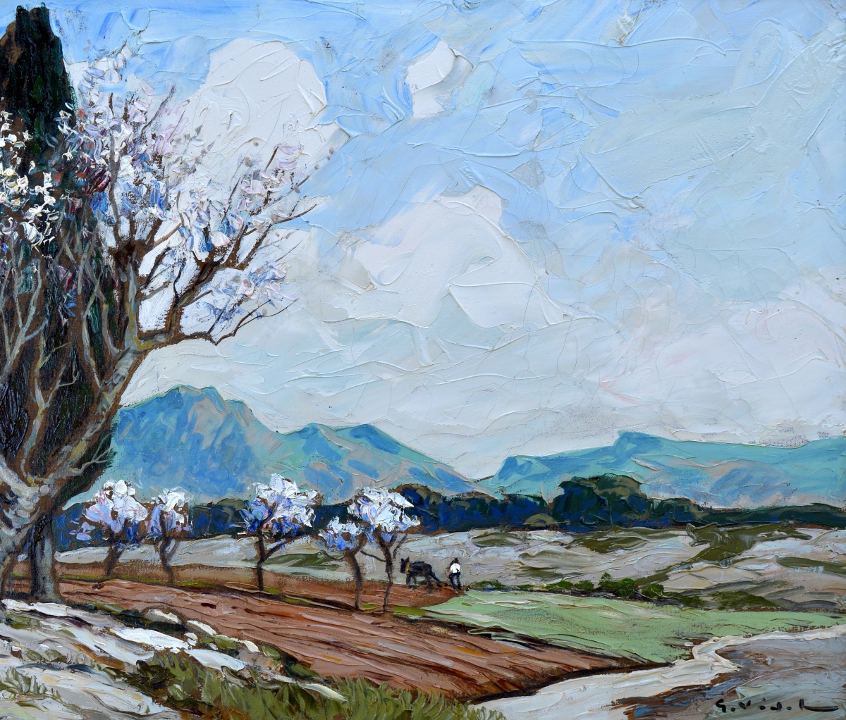 VIDAL Gustave (1895-1966) "Amandiers en fleurs dans les Alpilles " Provence Avignon Fontvieille-photo-4