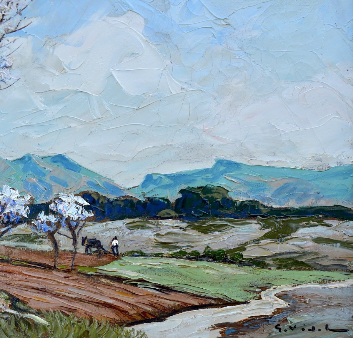 VIDAL Gustave (1895-1966) "Amandiers en fleurs dans les Alpilles " Provence Avignon Fontvieille-photo-1