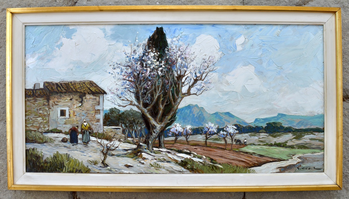 VIDAL Gustave (1895-1966) "Amandiers en fleurs dans les Alpilles " Provence Avignon Fontvieille-photo-2
