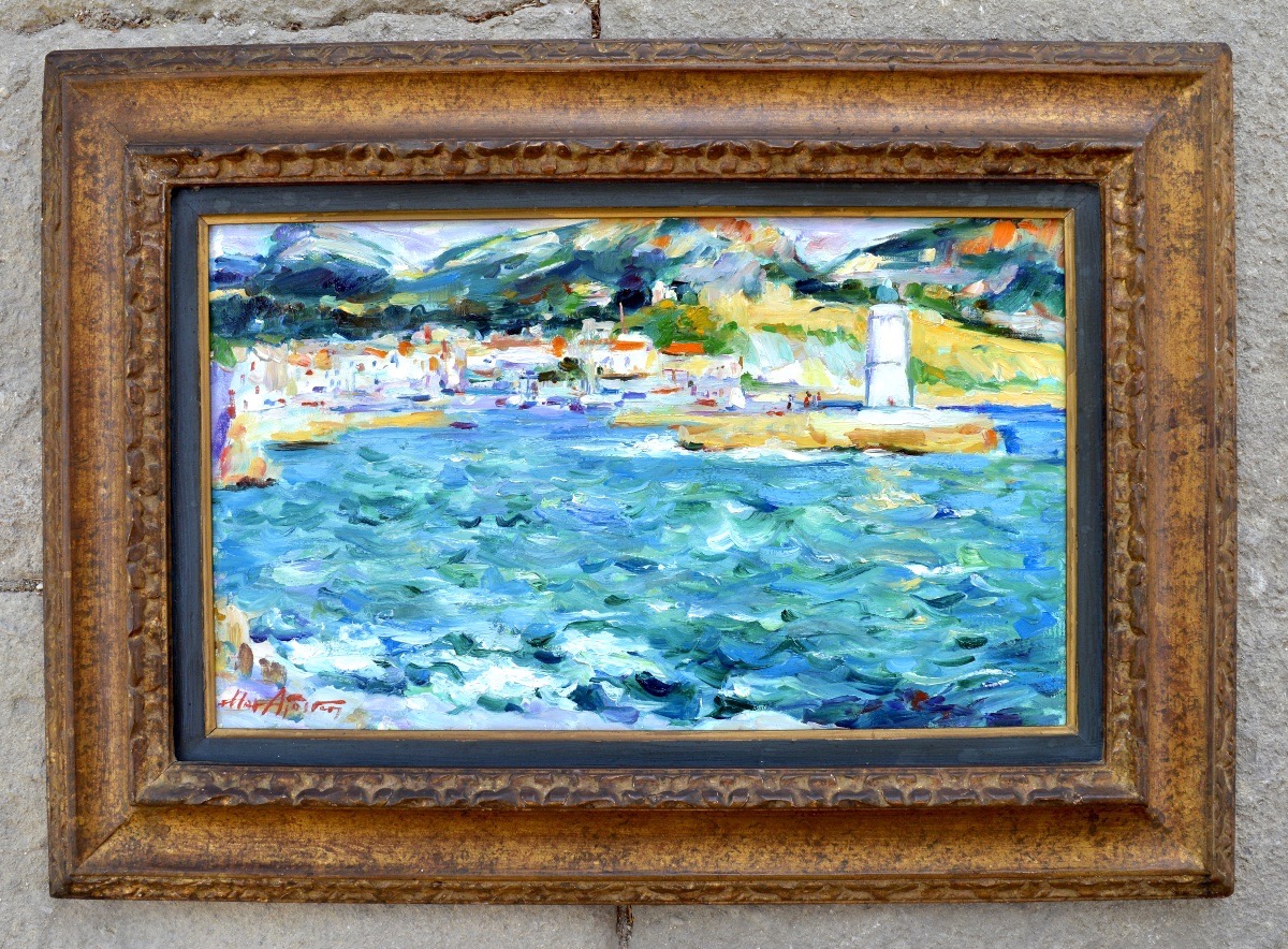 AGOSTINI Max (1914-1997) "Entrée du port et vue de la ville de Cassis" Provence Marseille Paris-photo-2