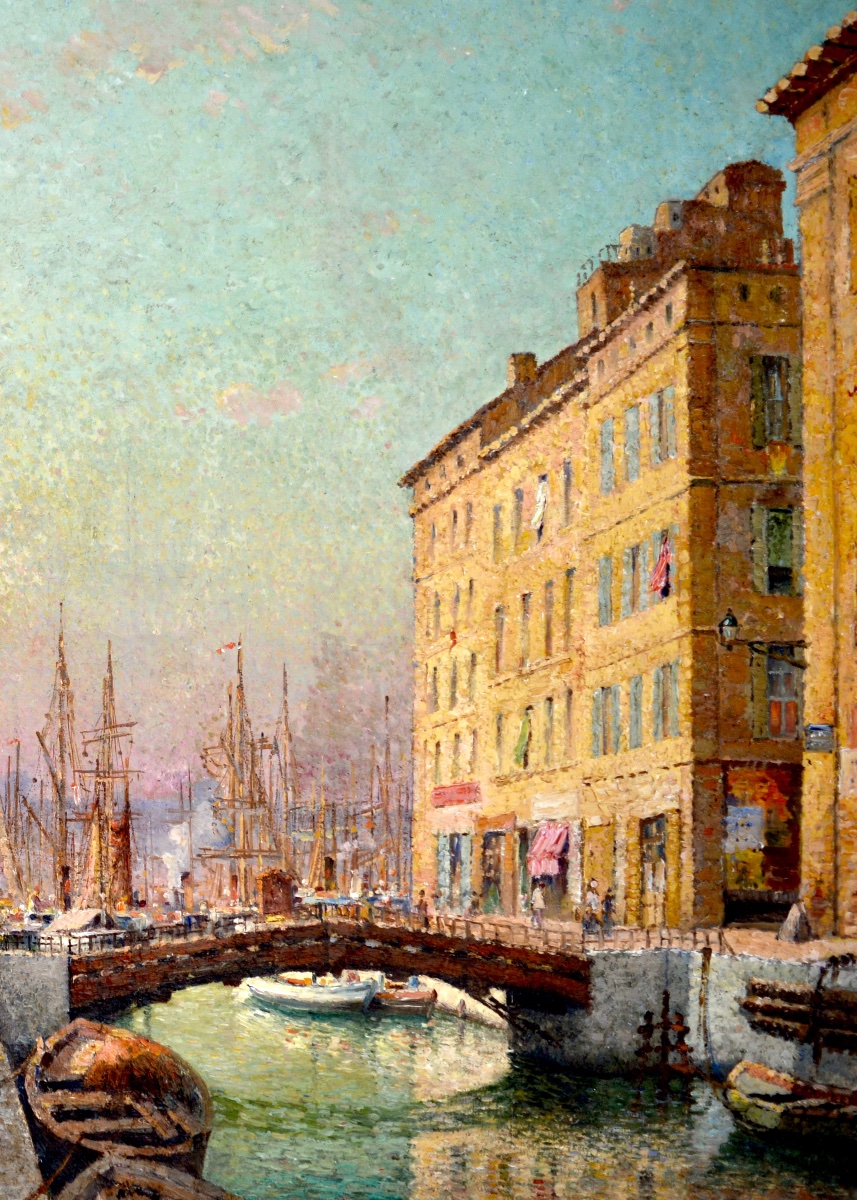 MEIFFREN Marius (1855-1942) "Animation sur le Quai du Canal à Marseille" Provence Port Paris -photo-3