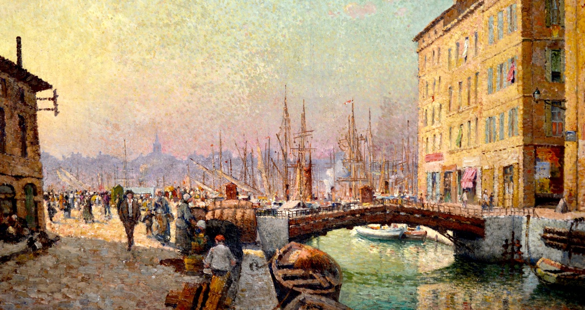 MEIFFREN Marius (1855-1942) "Animation sur le Quai du Canal à Marseille" Provence Port Paris -photo-1