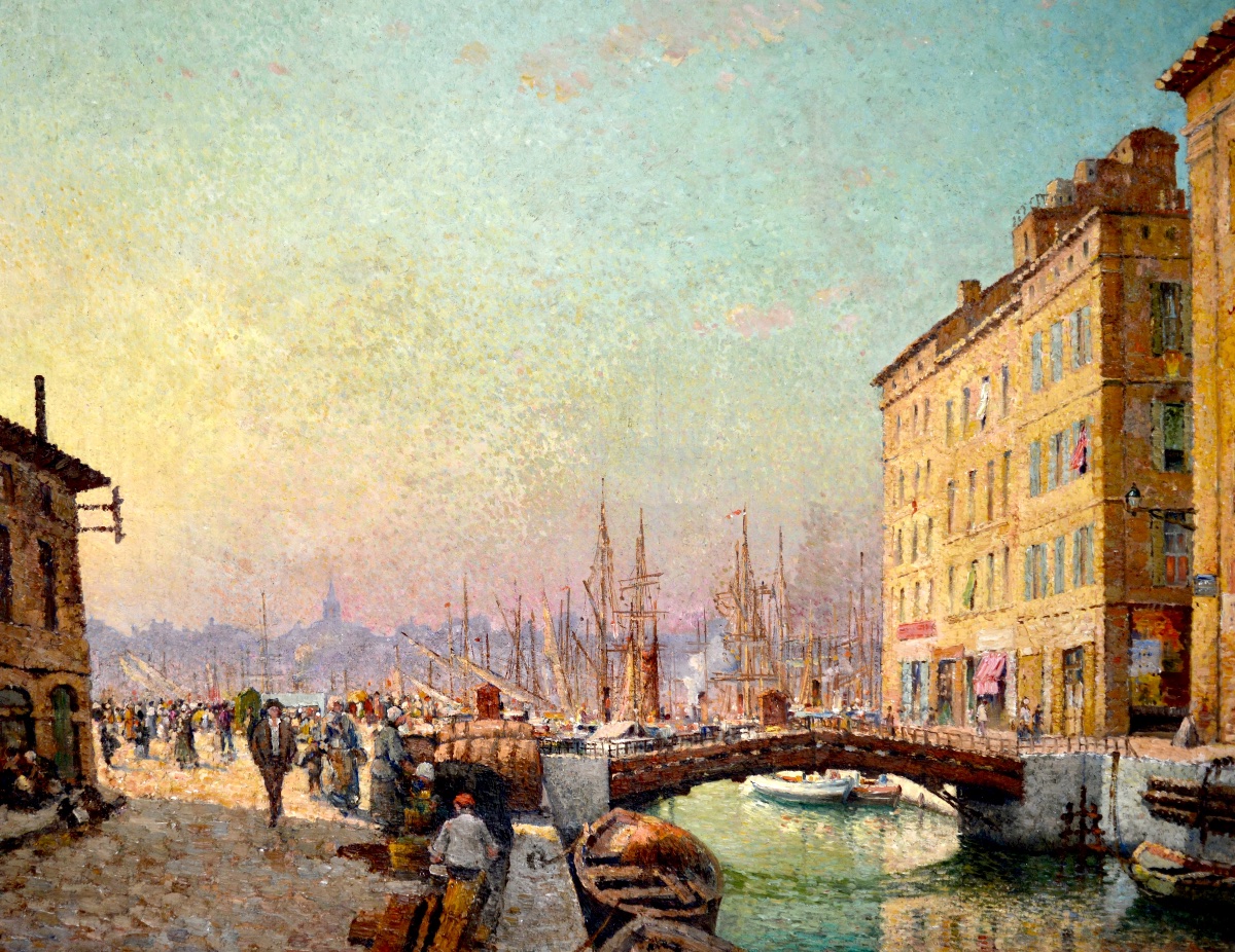 MEIFFREN Marius (1855-1942) "Animation sur le Quai du Canal à Marseille" Provence Port Paris 