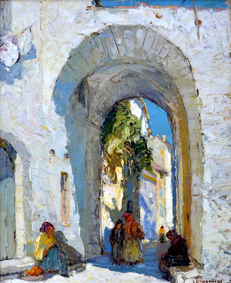 BONAMICI Louis (1878-1966) " Rue animée en Méditerranée "Provence Marseille Espagne Grèce Paris