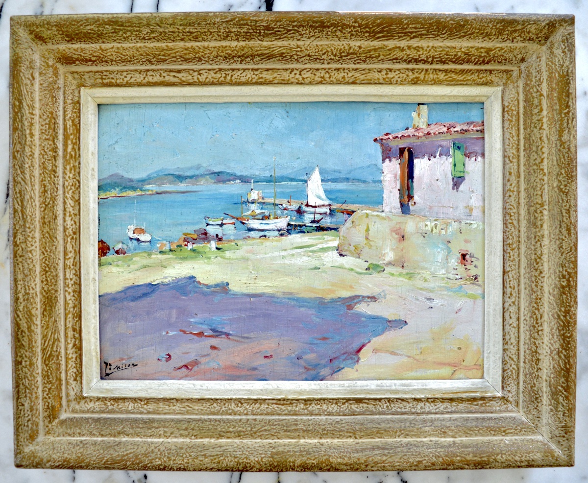 MILON Joseph (1868-1947) "Le port de l'île de Porquerolles " Hyères Provence Paris Toulon Giens-photo-4