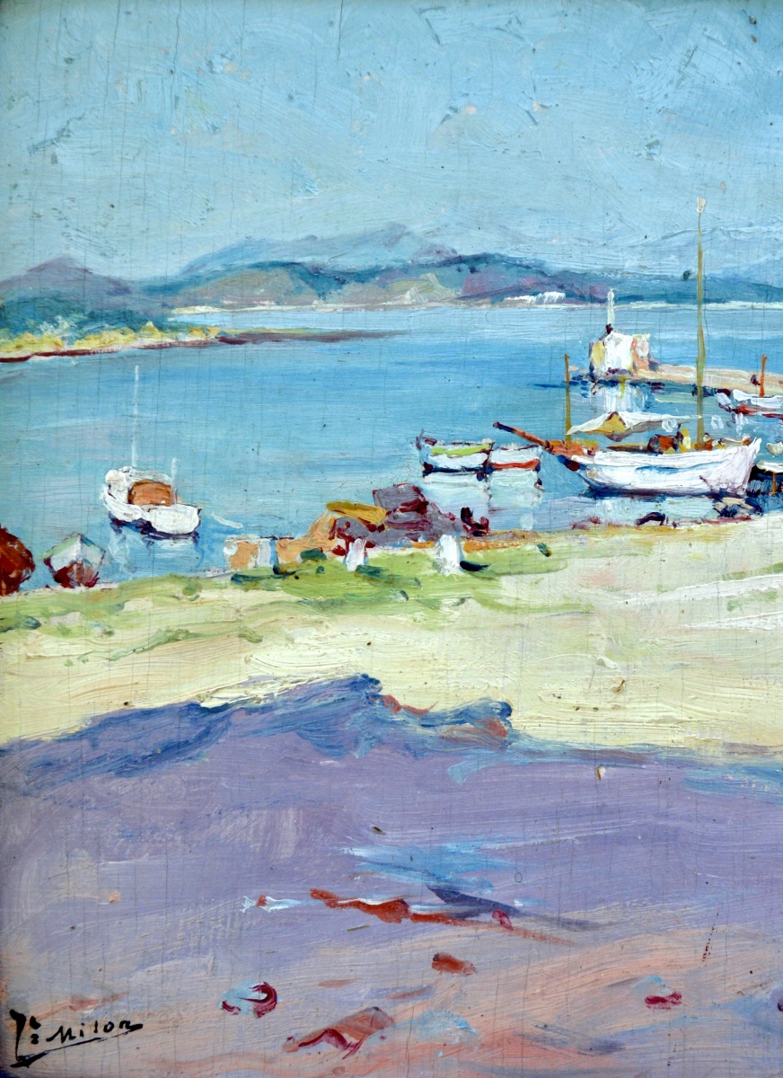 MILON Joseph (1868-1947) "Le port de l'île de Porquerolles " Hyères Provence Paris Toulon Giens-photo-3
