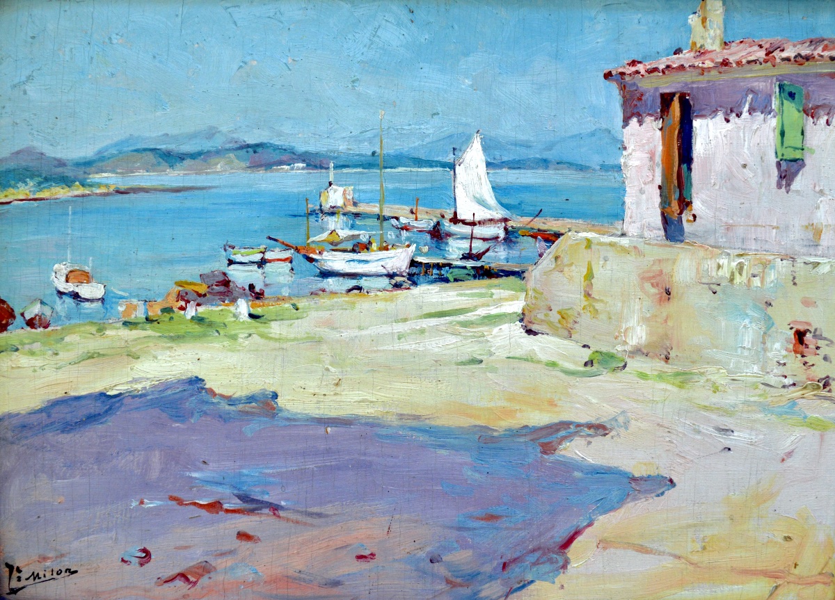 MILON Joseph (1868-1947) "Le port de l'île de Porquerolles " Hyères Provence Paris Toulon Giens