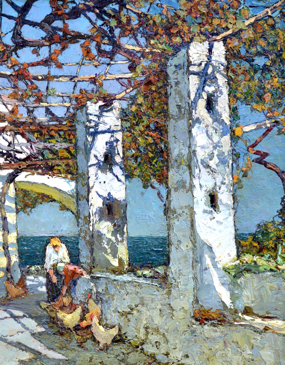 BONAMICI Louis (1878-1966) " Terrasse sur les bords de la Méditerranée " Provence Marseille -photo-3