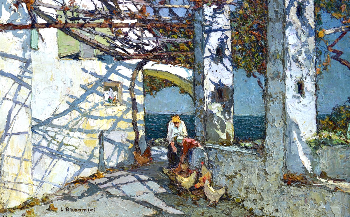 BONAMICI Louis (1878-1966) " Terrasse sur les bords de la Méditerranée " Provence Marseille -photo-4