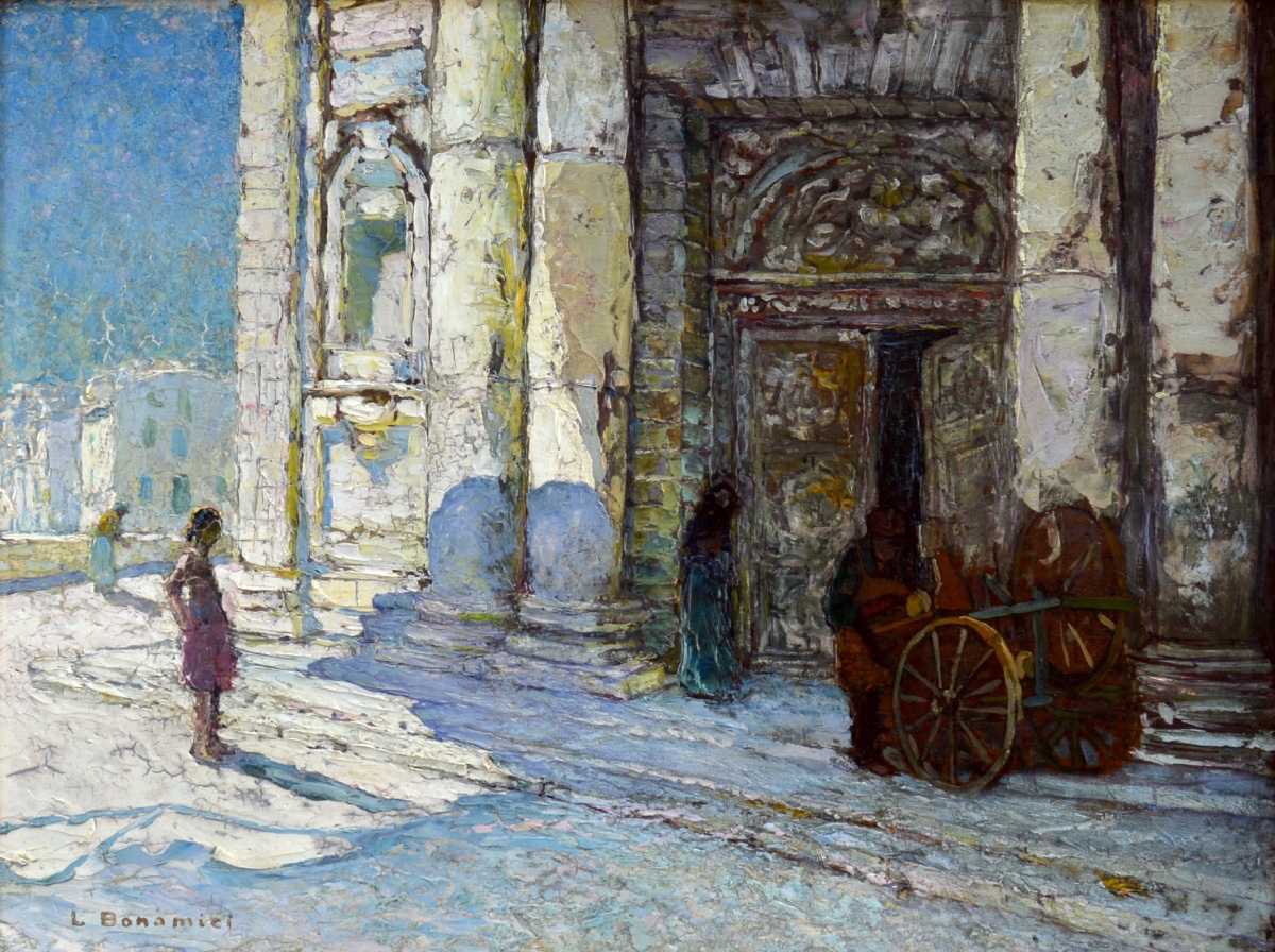 Bonamici Louis (1878–1966) "the Knife Grinder In Front Of The Church In Jonquières, Martigues" 