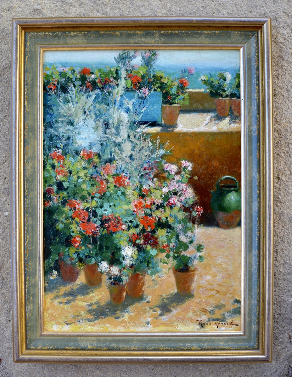Roux-renard Marius (1870–1936) “the Terrace With Geraniums In Villeneuve Lez Avignon” Provence-photo-2