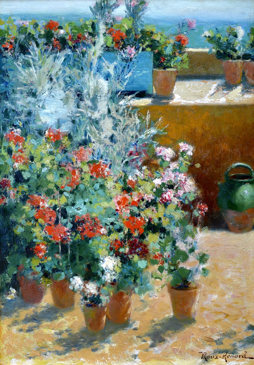 Roux-renard Marius (1870–1936) “the Terrace With Geraniums In Villeneuve Lez Avignon” Provence