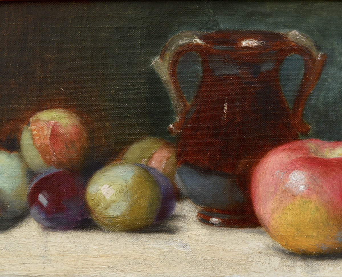 ZWILLER Augustin (1850-1939)  « Nature morte aux prunes, pommes et au pichet »  Alsace Henner -photo-4