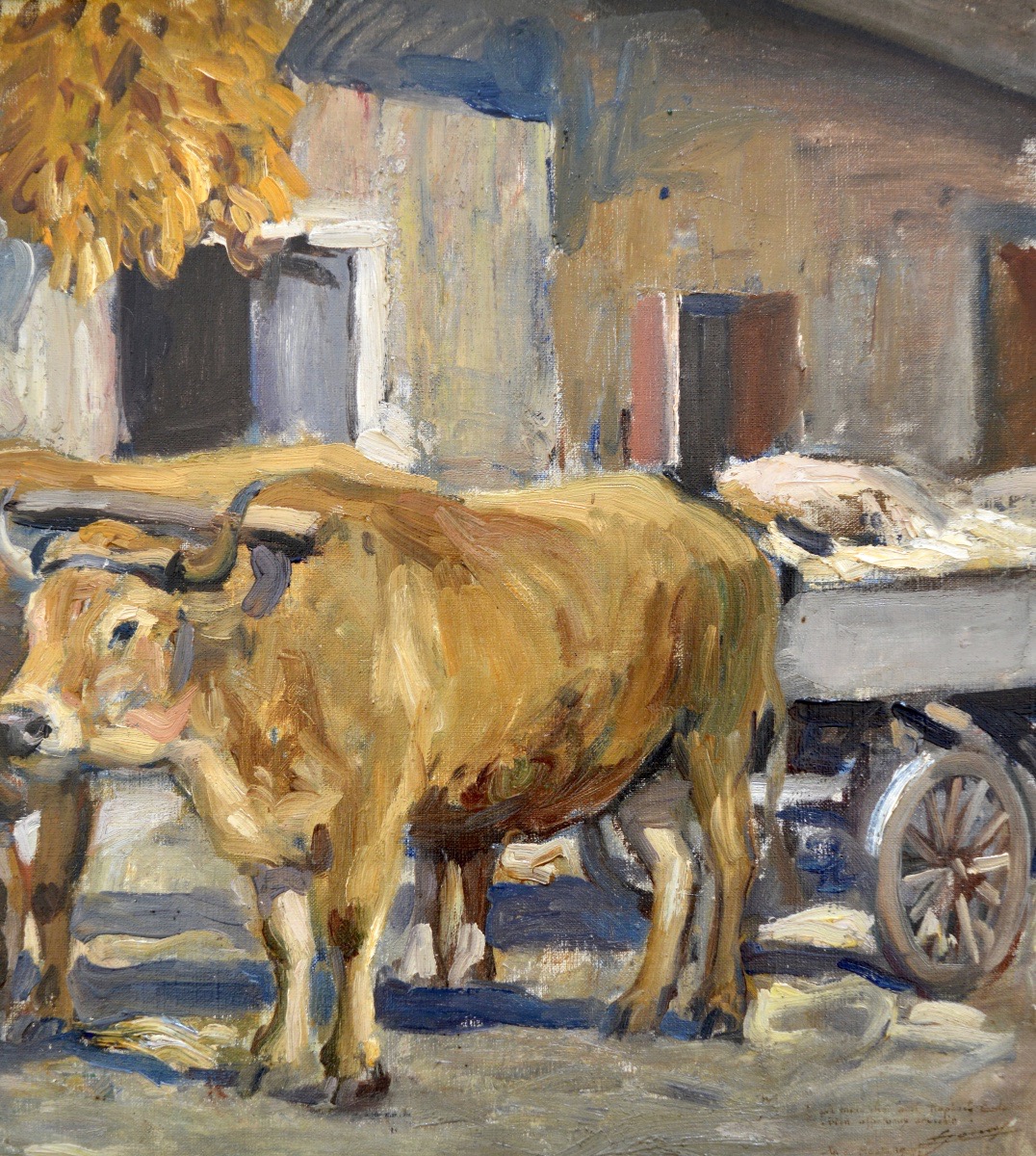 JONAS Lucien Hector (1880-1947) " Boeufs tirant une charrette " Anzin Paris -photo-3