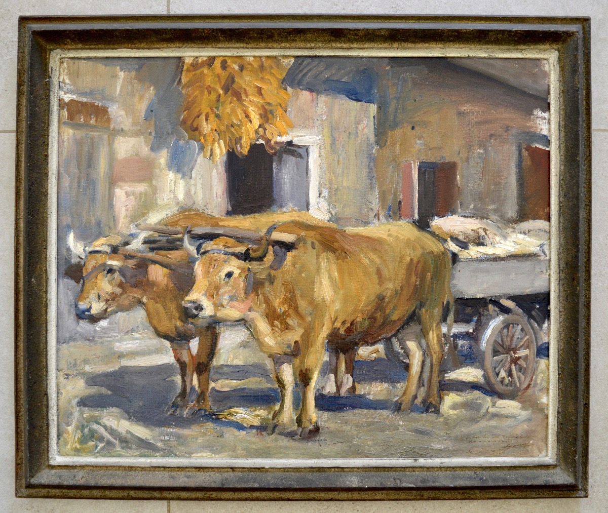 JONAS Lucien Hector (1880-1947) " Boeufs tirant une charrette " Anzin Paris -photo-3