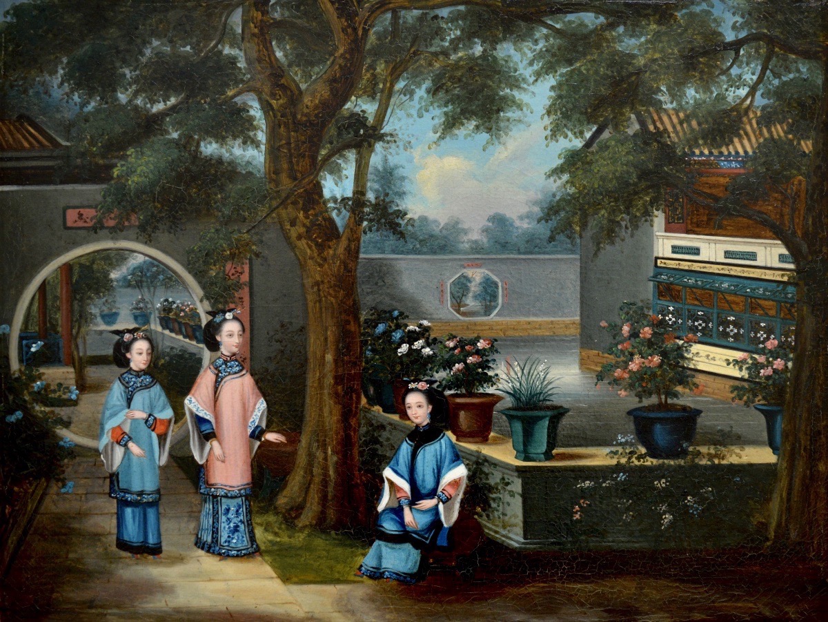 Youqua (active 1840–1880) And His Studio, “women In A Chinese Garden,” Canton, China, Chinnery