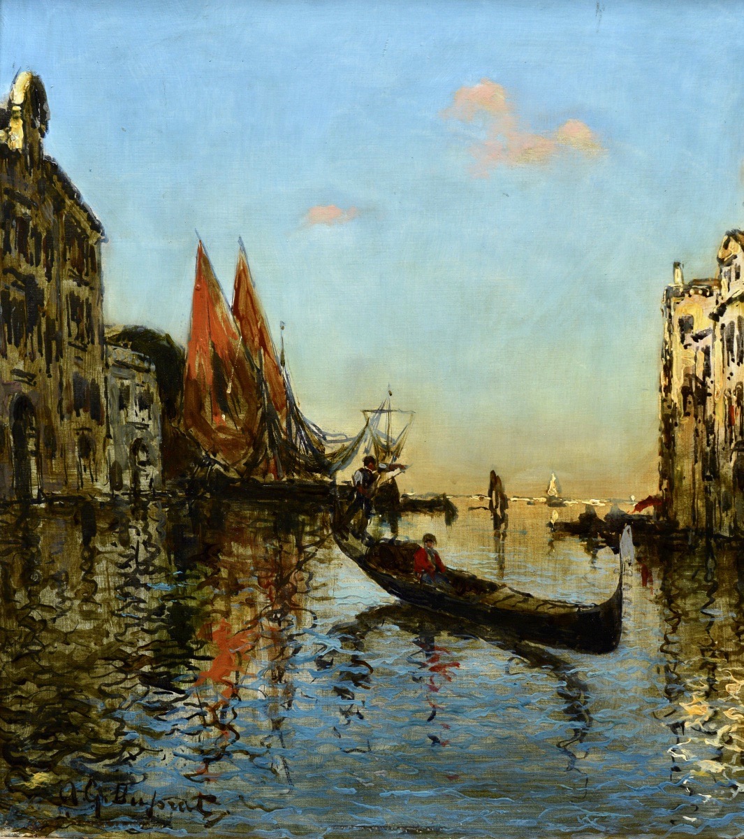 Duprat Alfred Ferdinand (1882–1974)  "the Canal In Venice" Italy France Paris Rome Gondolas-photo-2