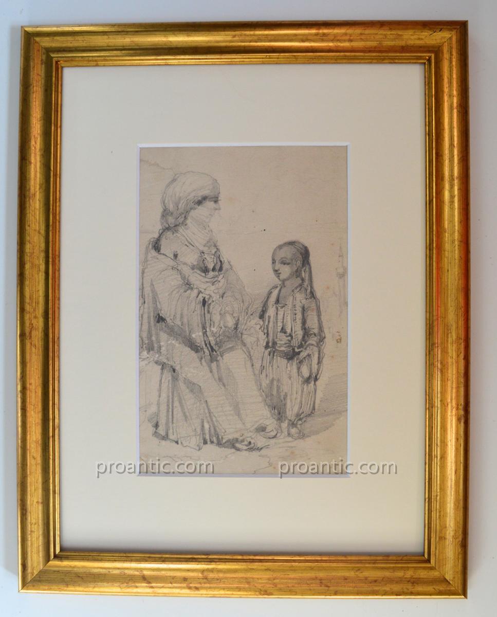 Roux Emile (1822-1915) "turkish Woman And Her Child" Turkey Istanbul Bosphorus
