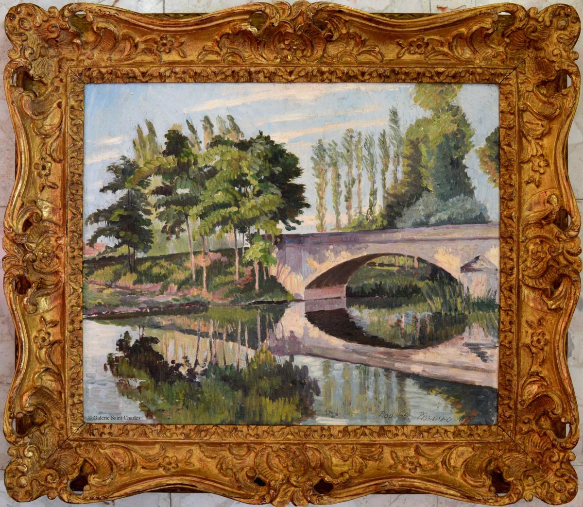 PISSARRO Ludovic-Rodo (1878-1952) "Le pont en Normandie" Pont du Vey à Clecy Impressionniste  