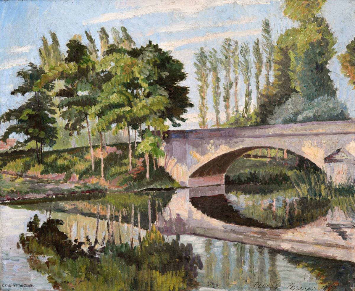 PISSARRO Ludovic-Rodo (1878-1952) "Le pont en Normandie" Pont du Vey à Clecy Impressionniste  -photo-2