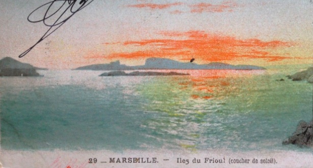 CASILE Alfred (1848-1909) "Coucher de soleil sur les îles du Frioul" Marseille Provence Boudin -photo-2