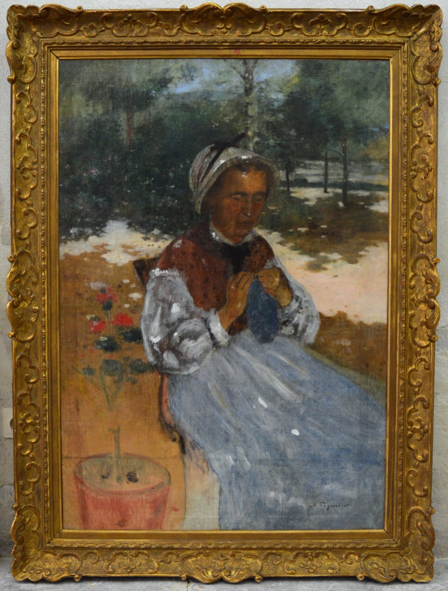 PEGURIER Auguste (1856-1936) "Nourrice dans le jardin de l'artiste, 1881" Saint Tropez Ramatuelle Impresionnniste                               